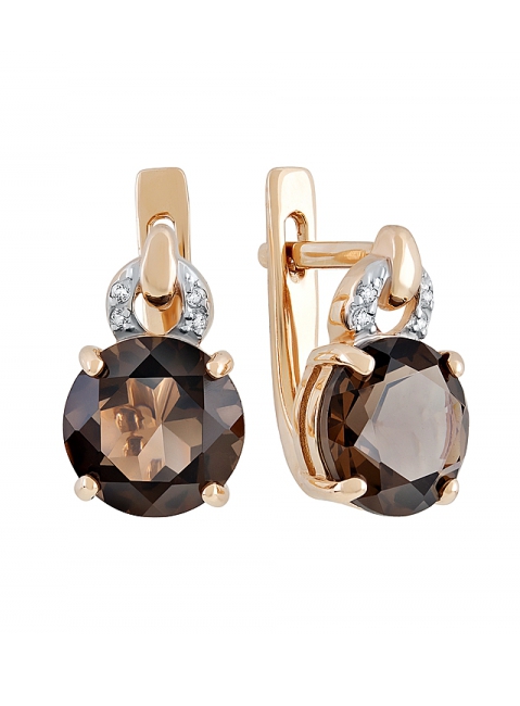 Золотые серьги с раухтопазом и фианитом № 131873