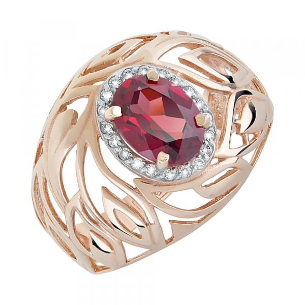 Золотое кольцо с гранатом и фианитом № 119929
