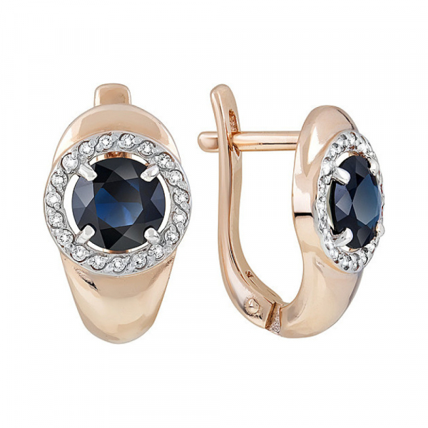 Золотые серьги с бриллиантом и сапфиром № 121007