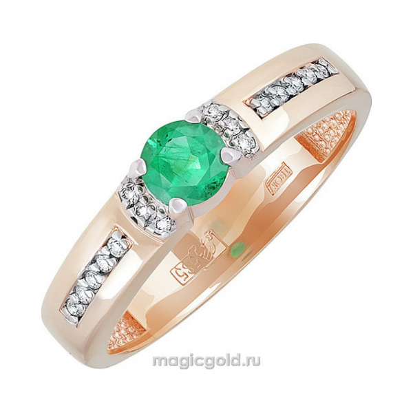 Золотое кольцо с бриллиантом и изумрудом № 139314
