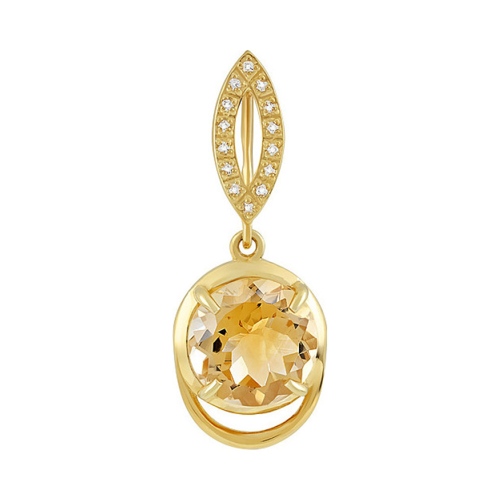 Серебряная подвеска с цитрином  фианитом и золотым покрытием № 133960