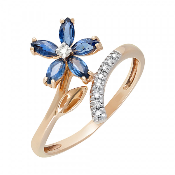 Кольцо с бриллиантом и сапфиром № 82271