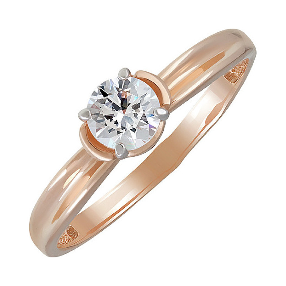 Золотое кольцо с кристаллом swarovski и фианитом № 137079