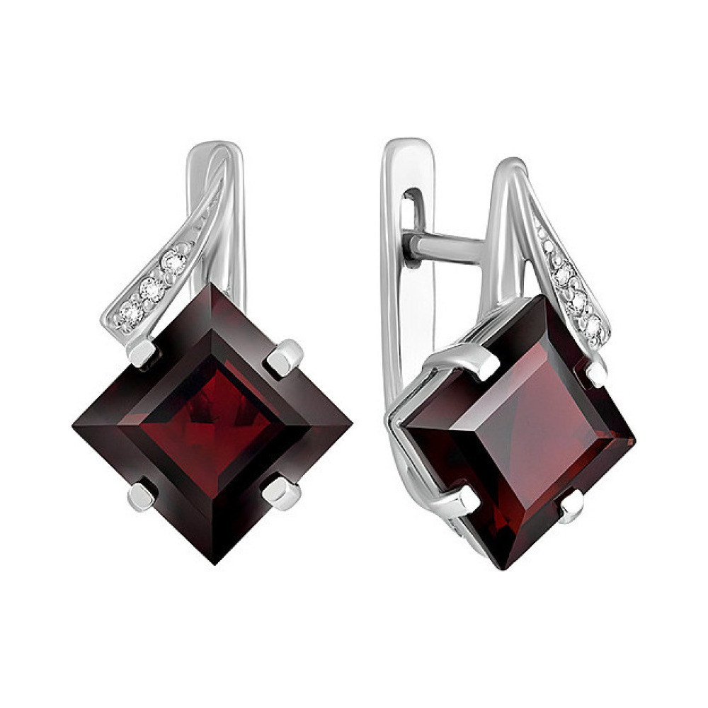 Серебряные серьги с гранатом и фианитом № 132772