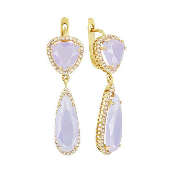 Серебряные серьги с алпанитом , фианитом и золотым покрытием № 132490