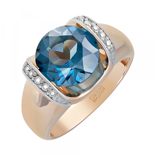 Золотое кольцо с топазом и фианитом № 122804