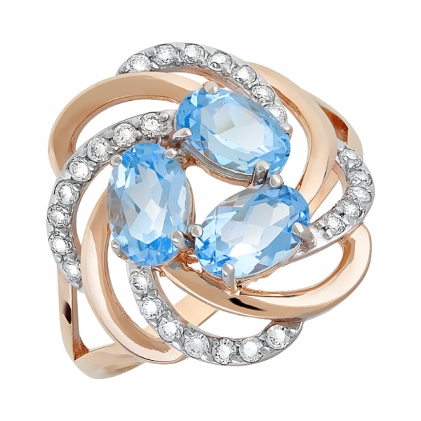 Золотое кольцо с топазом и фианитом № 116255