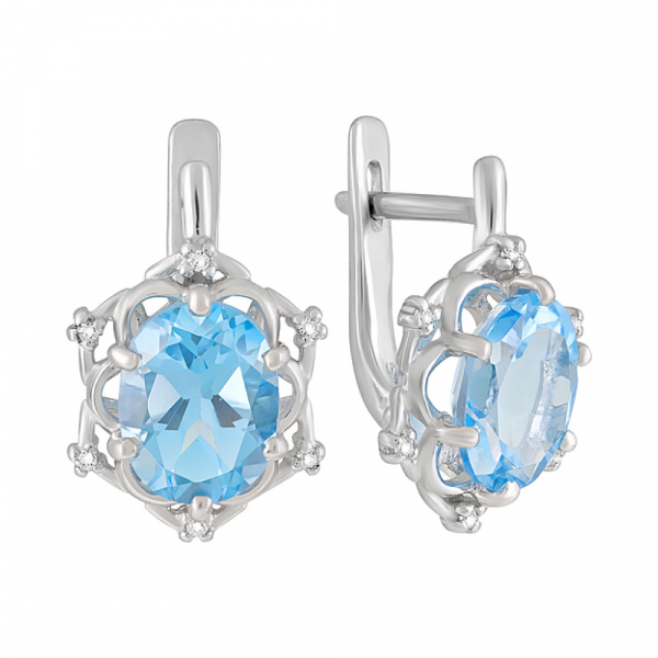 Серебряные серьги с топазом и фианитом № 123230