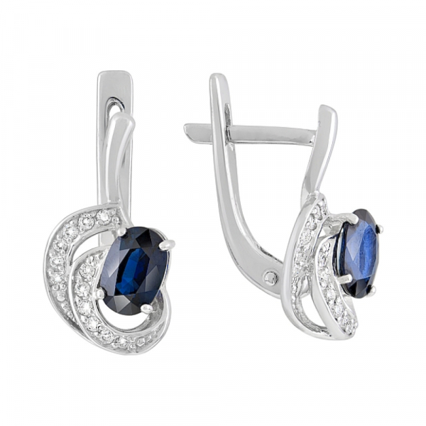 Золотые серьги с бриллиантом и сапфиром № 105602