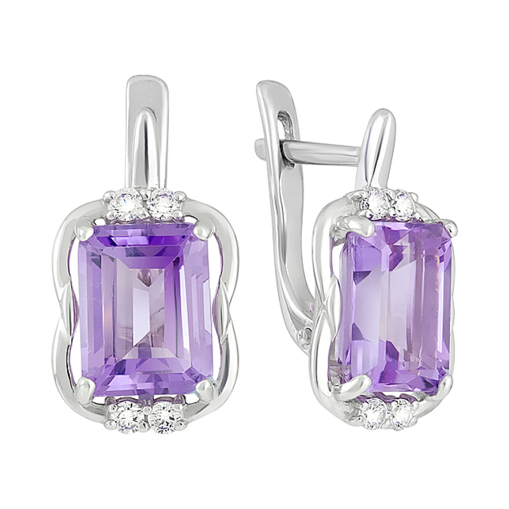 Серебряные серьги с аметистом и фианитом № 128125