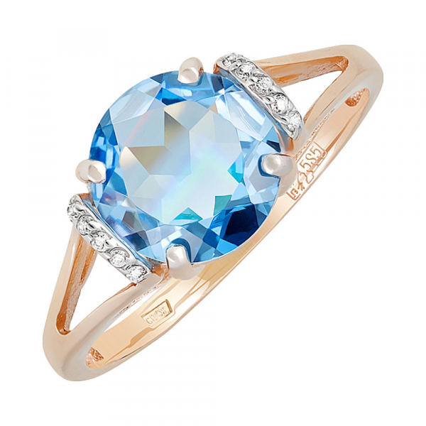 Золотое кольцо с топазом и фианитом № 129388