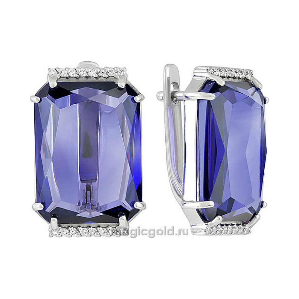 Серебряные серьги с ситаллом и фианитом № 140095