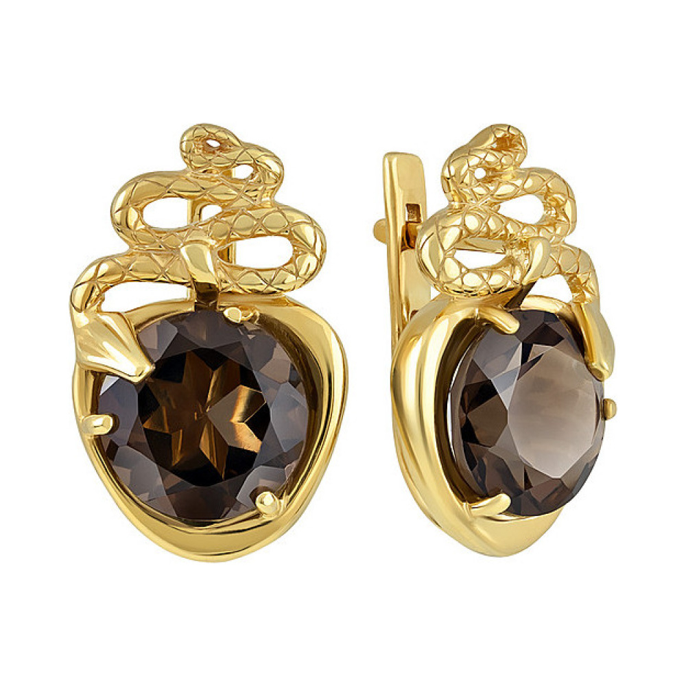 Серебряные серьги с раухтопазом и золот. покрытием № 132637