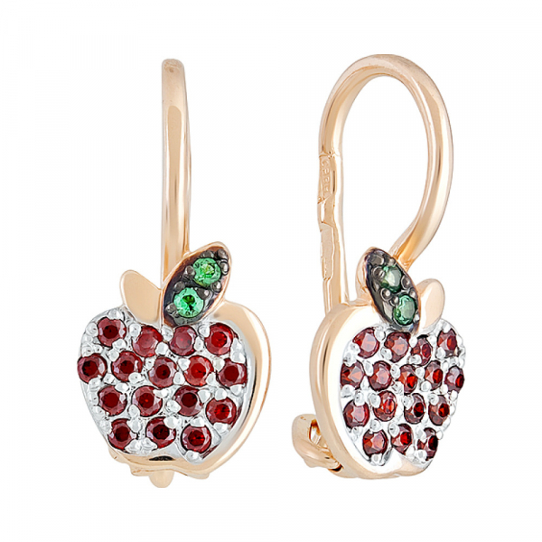 Золотые серьги с изумрудом иск.выр. и фианитом № 129794