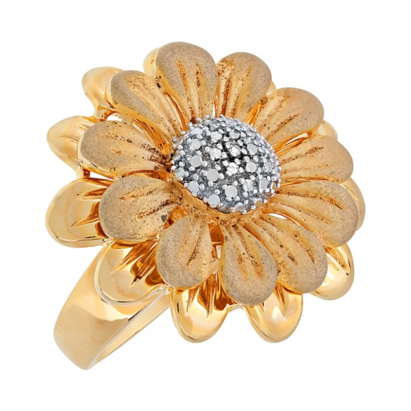 Серебряное кольцо с фианитом и золотым покрытием № 75042