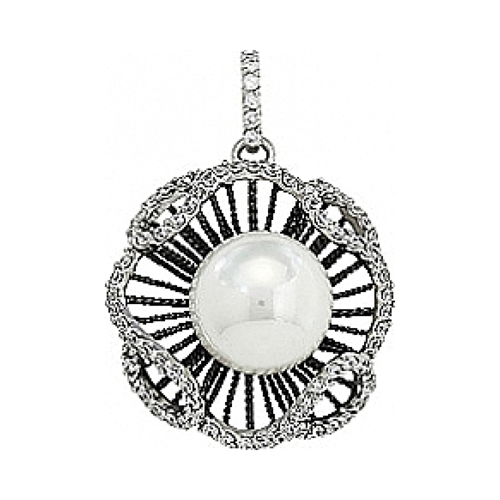 Серебряная подвеска с имитац. жемчуга и фианитами № 80843