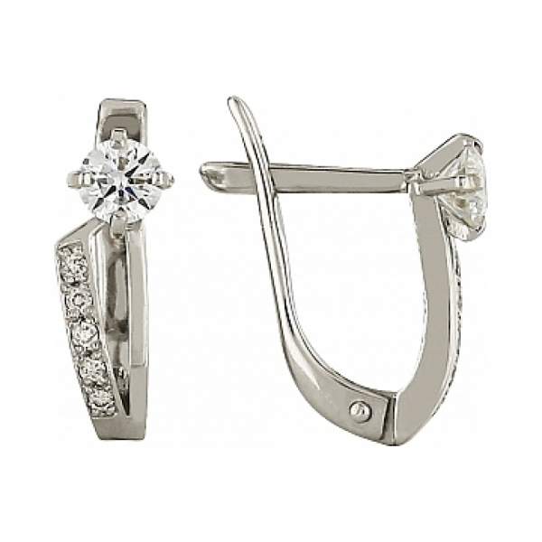 Золотые серьги с бриллиантом № 113049