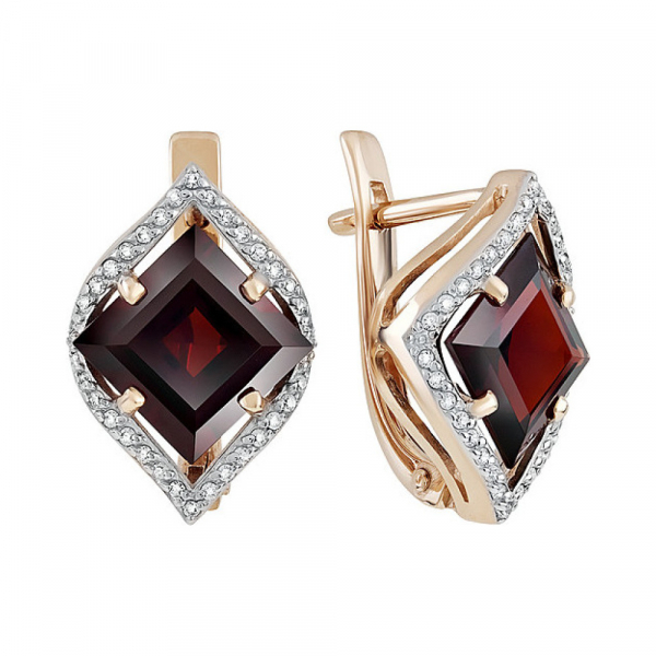 Золотые серьги с гранатом и фианитом № 131913