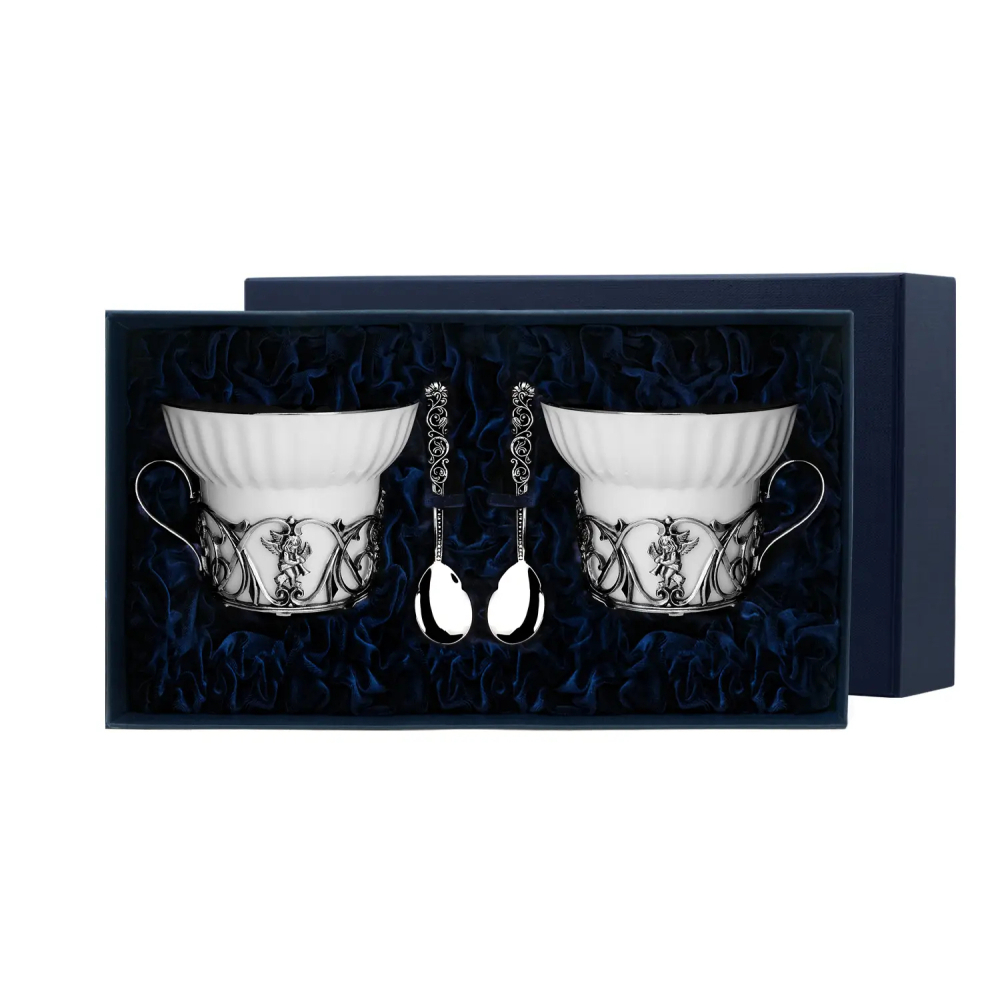 Набор чайных чашек Ангел: ложка, чашка из серебра 925 пробы