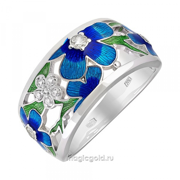 Серебряное кольцо с фианитом и эмалью № 140011