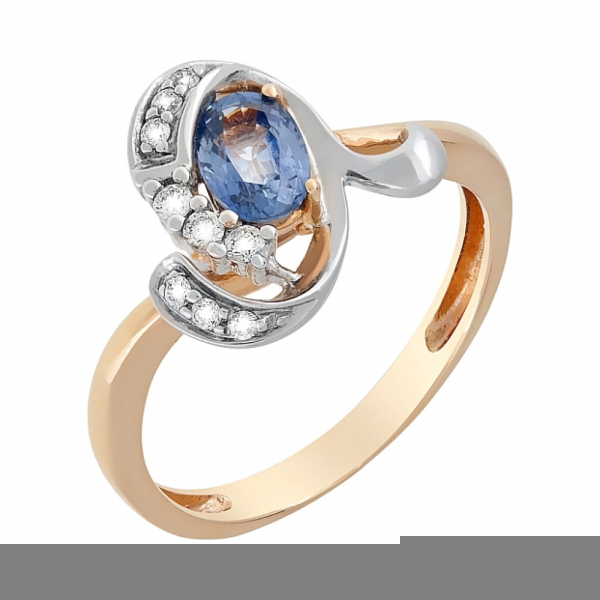 Золотое кольцо с бриллиантом и сапфиром № 82235