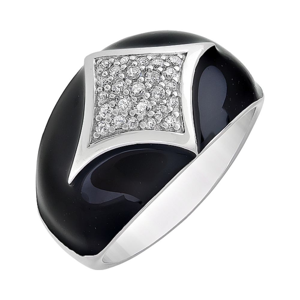 Серебряное кольцо с фианитом и эмалью № 115286