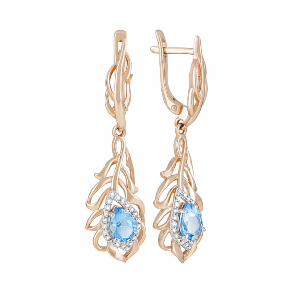 Золотые серьги с топазом и фианитом № 121150