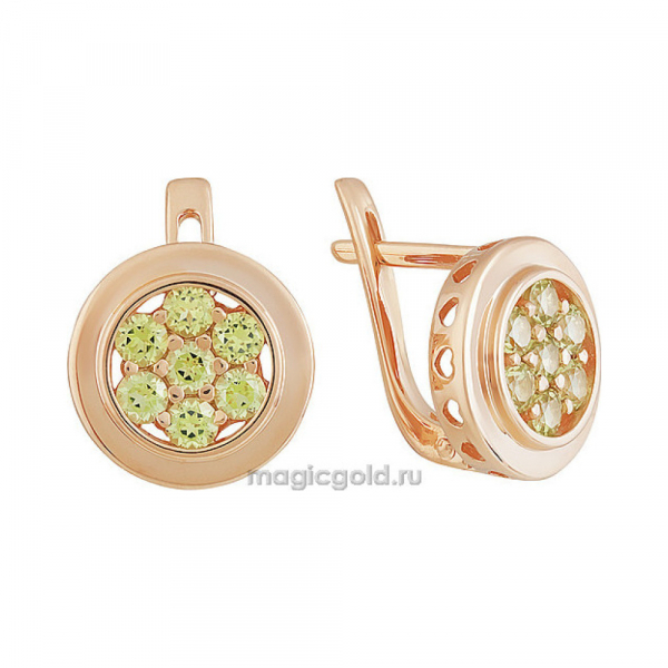 Золотые серьги с хризолитом № 141396