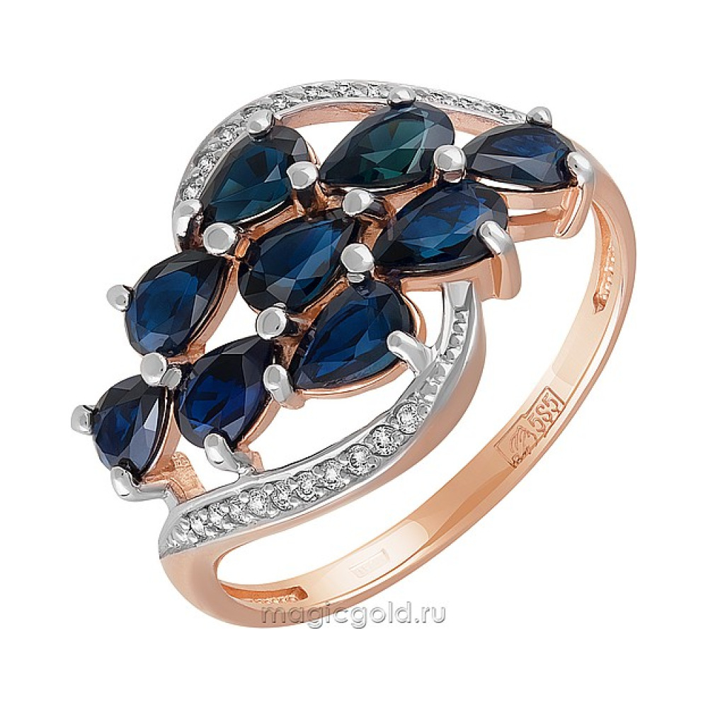 Золотое кольцо с бриллиантом и сапфиром № 121553