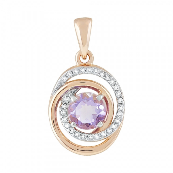 Золотая подвеска с аметистом и фианитом № 119401