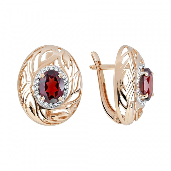 Золотые серьги с гранатом и фианитом № 119982