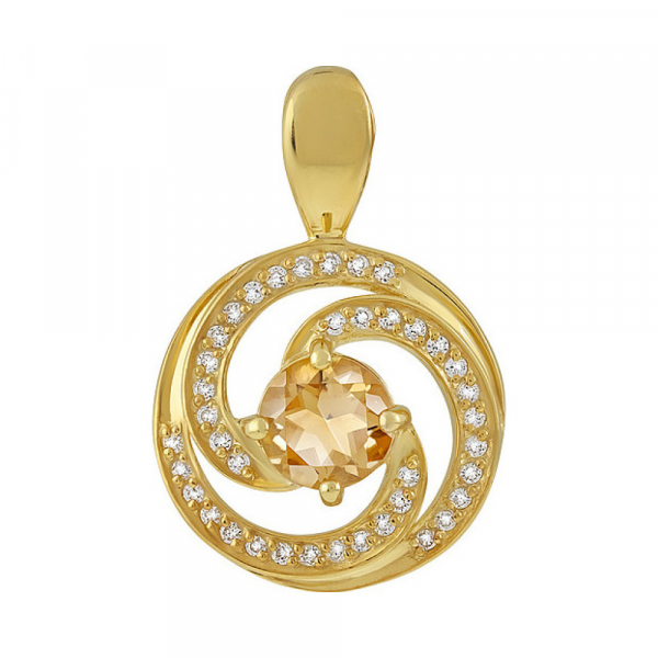Серебряная подвеска с цитрином  фианитом и золотым покрытием № 133966