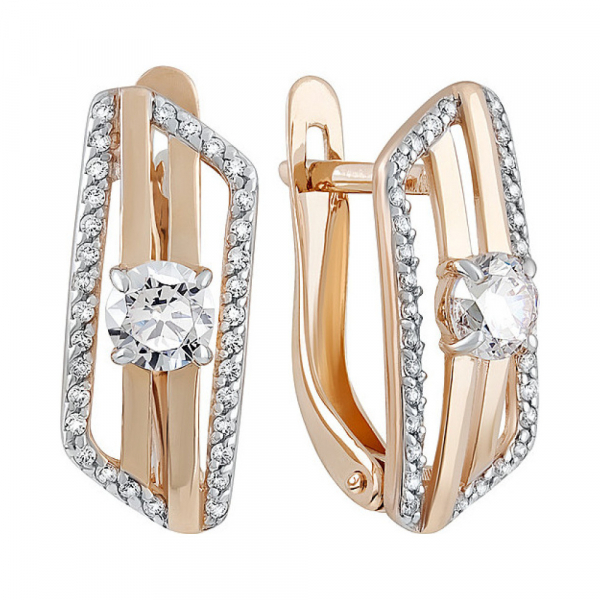 Золотые серьги с фианитом № 135176