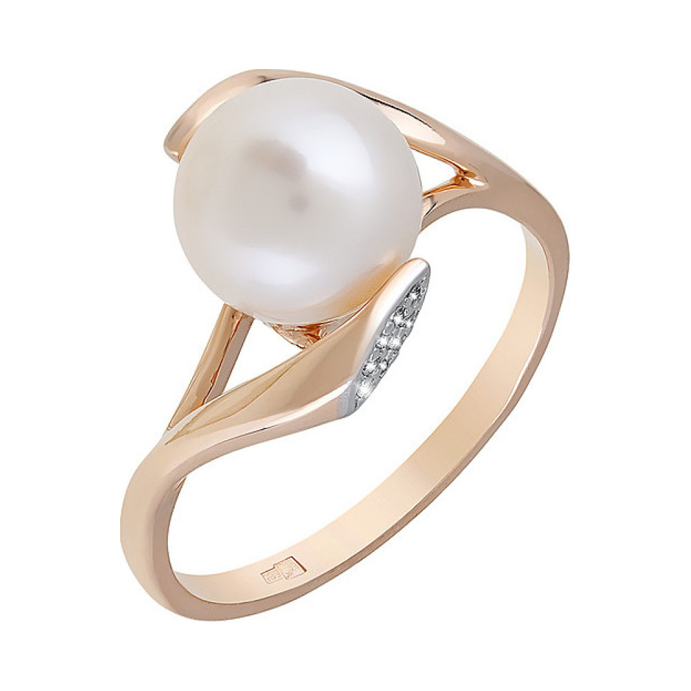 Золотое кольцо с жемчугом и фианитом № 121415