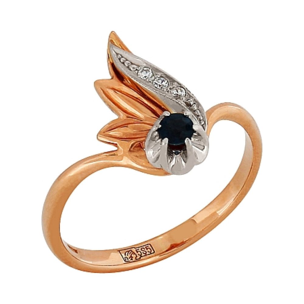 Золотое кольцо с сапфиром и фианитом № 69359