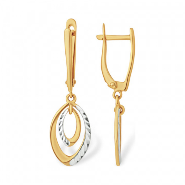 Золотые серьги без камня с алмазкой № 163200