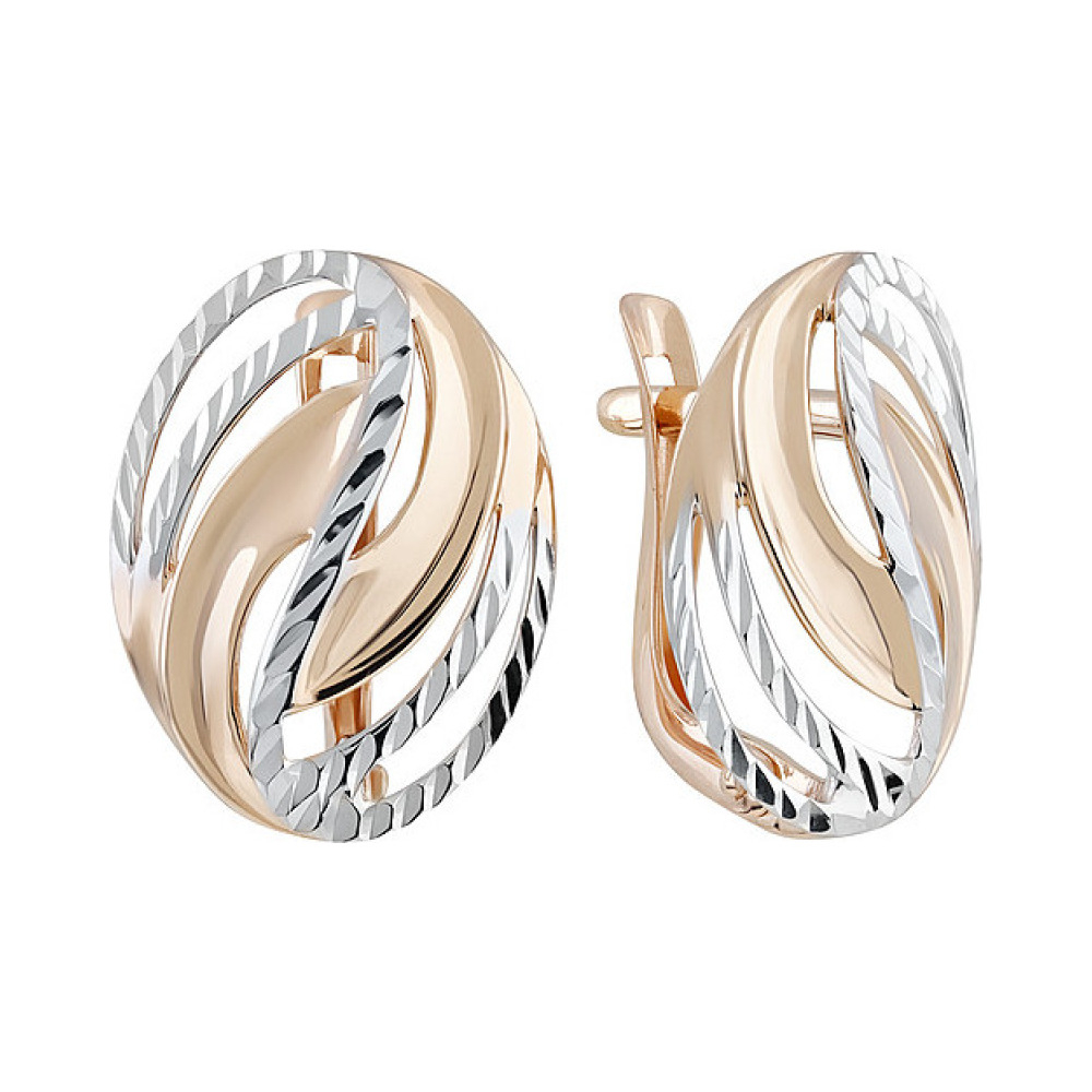 Золотые серьги без камня с алмазкой № 135450