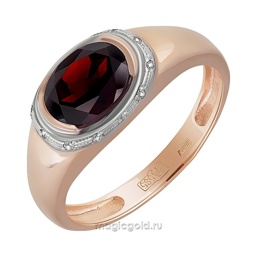 Золотое кольцо с гранатом и фианитом № 162962