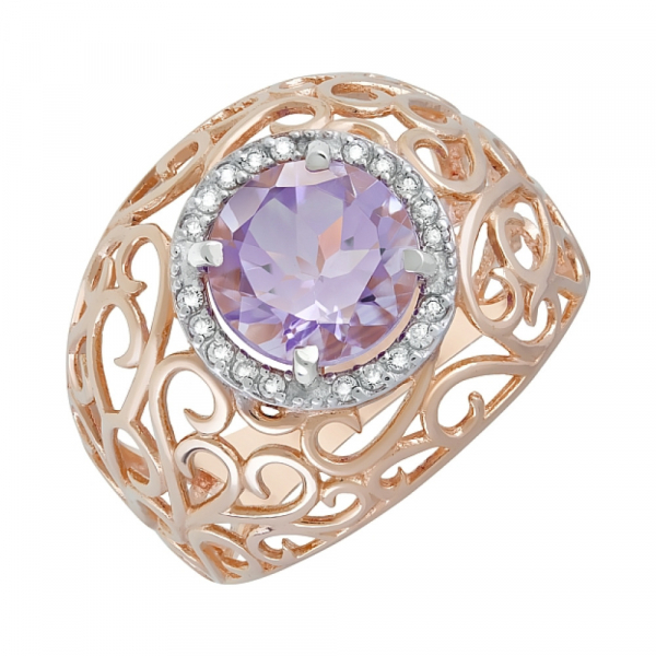 Золотое кольцо с аметистом и фианитом № 120295