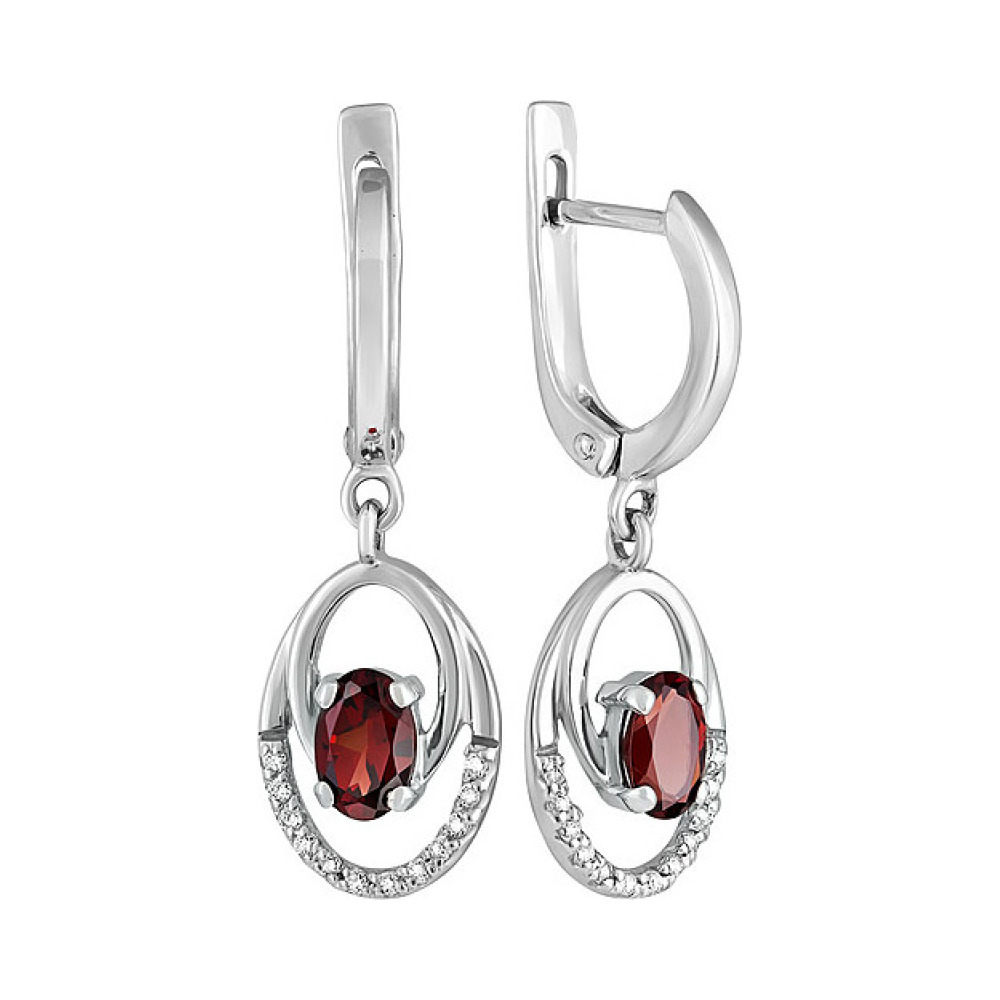 Серебряные серьги с гранатом и фианитом № 132796