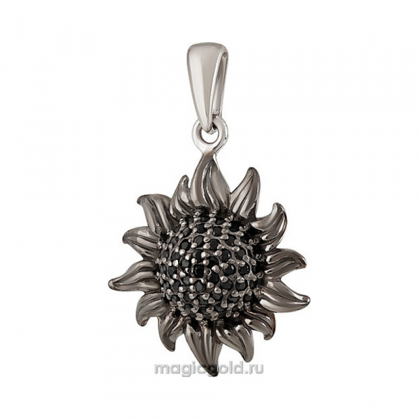 Серебряная подвеска с фианитом и черным покрытием № 137357