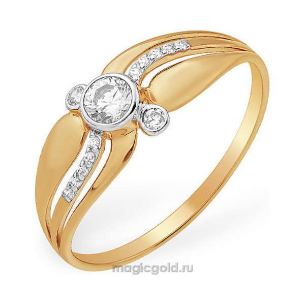 Золотое кольцо с кристаллом swarovski и фианитом № 140216
