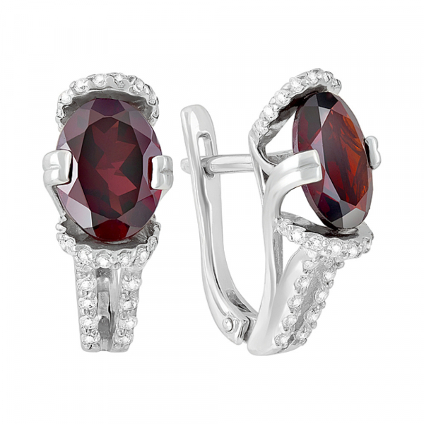 Серебряные серьги с гранатом и фианитом № 123305