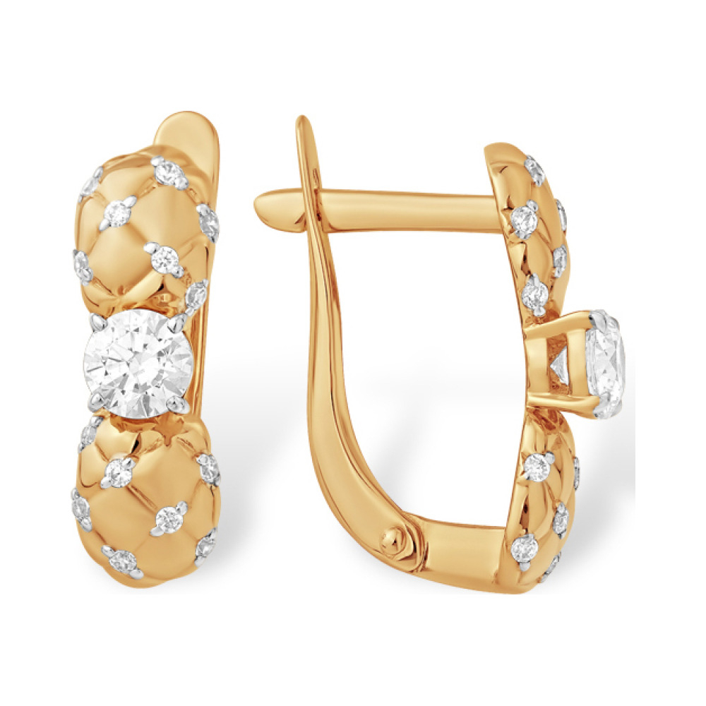 Золотые серьги с кристаллами swarovski и фианитом № 140191