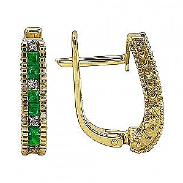 Серьги с бриллиантом и изумрудом № 71470