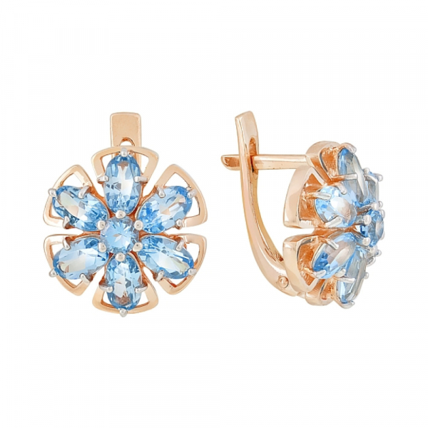 Золотые серьги с топазом и фианитом № 117947