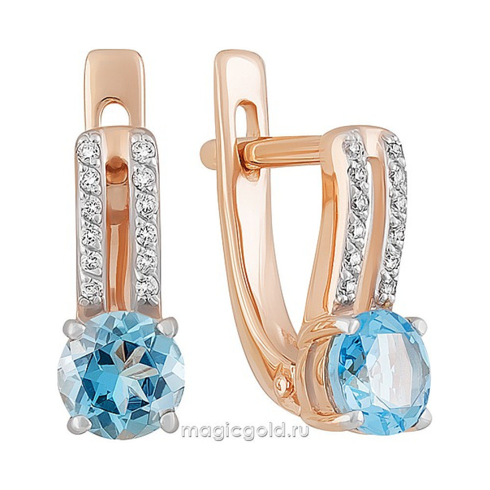 Золотые серьги с топазом и фианитом № 164120