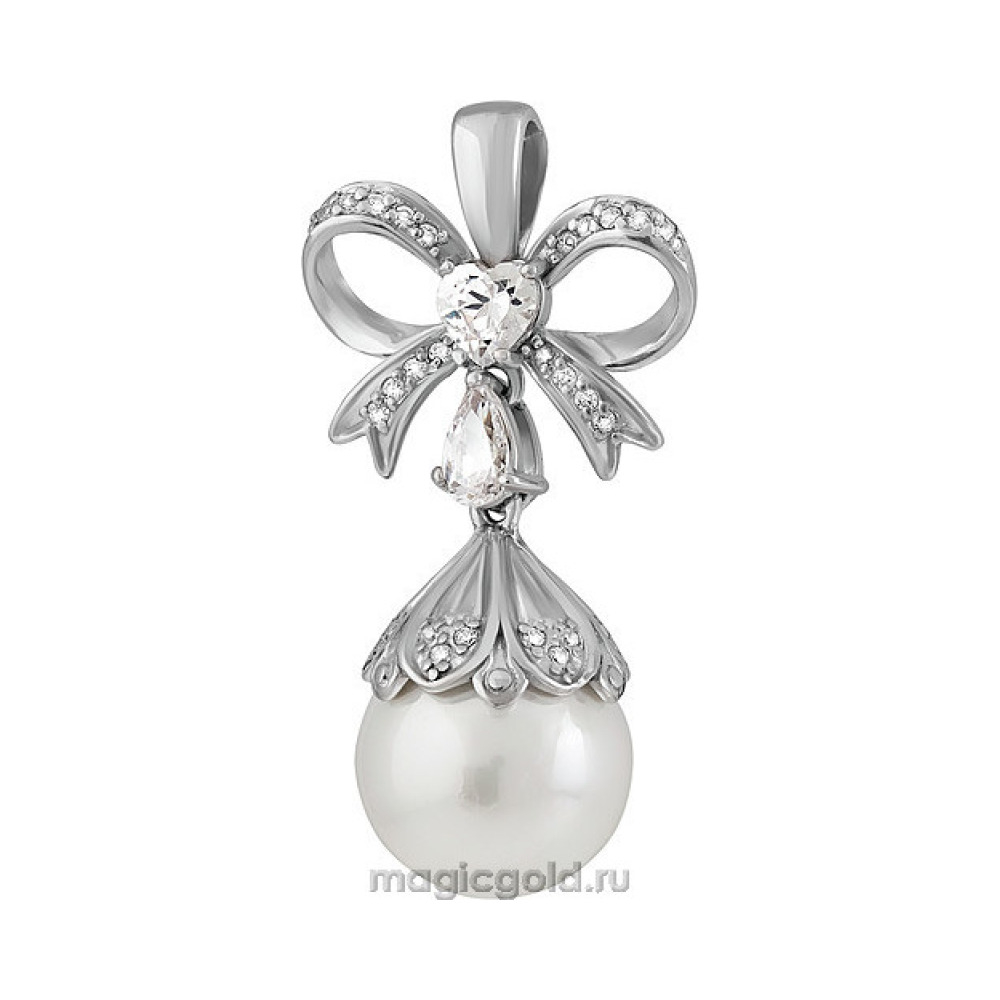 Серебряная подвеска с перламутровым жемчугом и фианитом № 135292