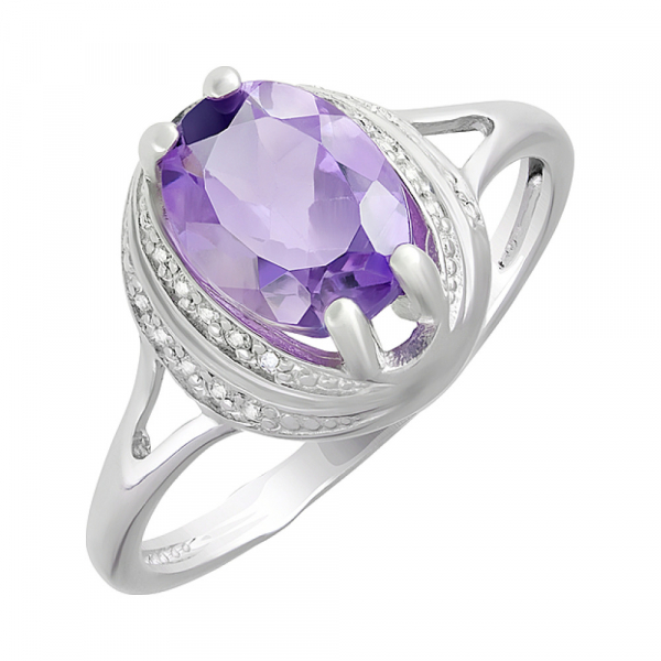 Серебряное кольцо с аметистом и фианитом № 124651