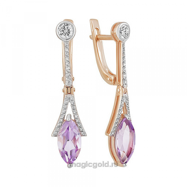 Золотые серьги с аметистом и фианитом № 141875